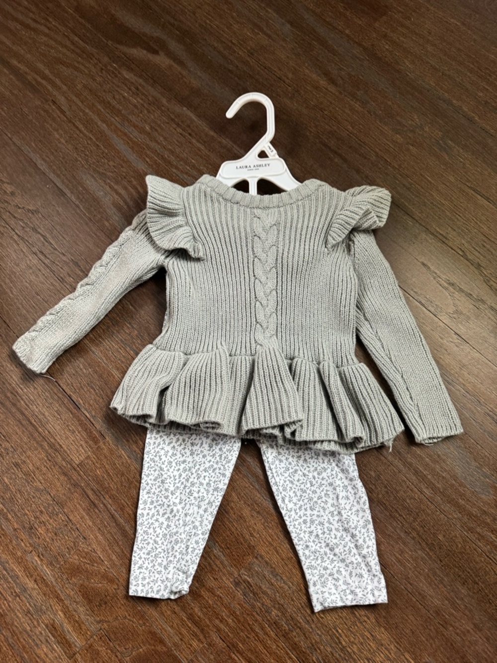Laura Ashley Gray Knit Peplum Sweater with Floral Leggings